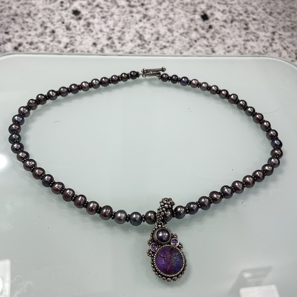 Steven Dweck Serling Silver Caviar Pendant purple Pearl necklace - Picture 6 of 7